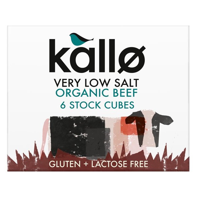 Kallo orgánico muy bajo cubitos de caldo de carne salada 6 x 8g